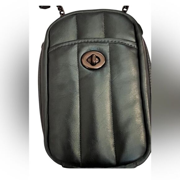 COACH TALL CAMERA CROSSBODY BAG METALLIC GREEN NWT - Picture 5 of 10